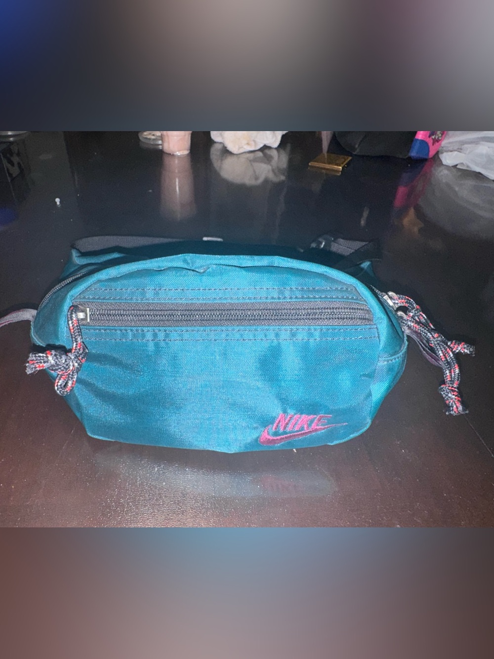 90s Nike Teal Waist Bag with Pink Logo